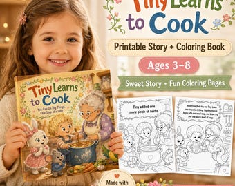 Kids Cooking Coloring Book, Patience Confidence Story, Ages 3-8 (Printable PDF)