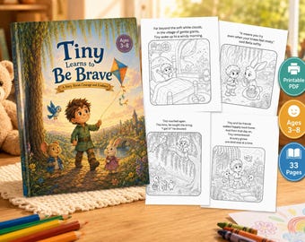 Kids Courage Coloring Book, Printable, Tiny Learns to Be Brave, Digital Download Ages 3-8