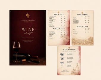 Wine Menu Template Editable in Canva, Printable Wine List Menu, Restaurant Wine List, Fine Dining Menu, A4 Wine Pairing Guide
