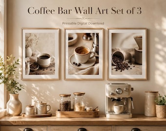 Coffee Bar Wall Art Set, Minimalist Photography Prints (Digital Download)