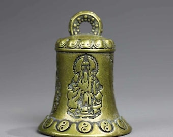 Sino ritual taoísta vintage em latão, com divindade em relevo e símbolo Yin Yang, sino talismã chinês para pendurar, ornamento para altar de meditação.