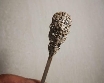 Exquisite Miao nationality silvering Hairpin with Butterfly and Floral Motifs