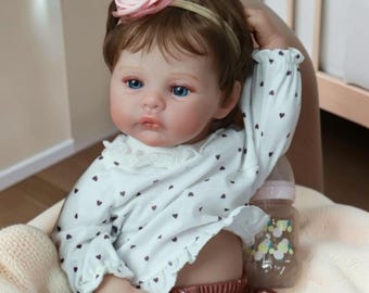 19 Inch Reborn Baby Doll Girl, Lifelike Vinyl Baby Doll, Hand Rooted Hair, Realistic Newborn Doll, Soft Body Baby Doll, Gift for Kids