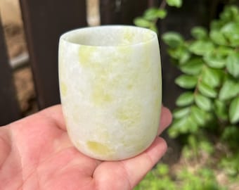 Wit groen geel Lantian Jade beker beker met de hand gepolijste edelsteen drinkbeker verzamelobject
