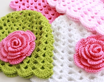Crochet Baby Hat PATTERN: Easy Rose Flower Summer Hat Tutorial (PDF Download) #125