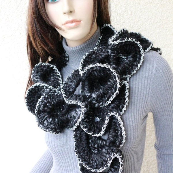 Crochet ruffle scarf PATTERN. Unique design crochet scarf. Fast and easy scarf chunky crochet tutorial pattern. Download PDF #115