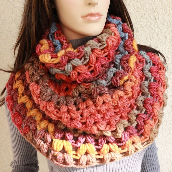 Crochet PATTERN Puff Stitch Scarf. Crochet infinity scarf easy tutorial pattern. Chunky crochet scarf pattern. Download PDF #113