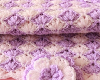 Crochet PATTERN 'Lilac Lily Baby Blanket with Flower'. Unique crochet blanket easy pattern. Baby blanket tutorial pattern. Download PDF #4