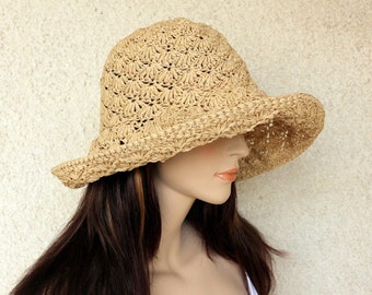 Crochet shell stitch hat PATTERN. Raffia yarn pattern summer hat for women. Wide brim sunhat tutorial crochet pattern. Download PDF #164