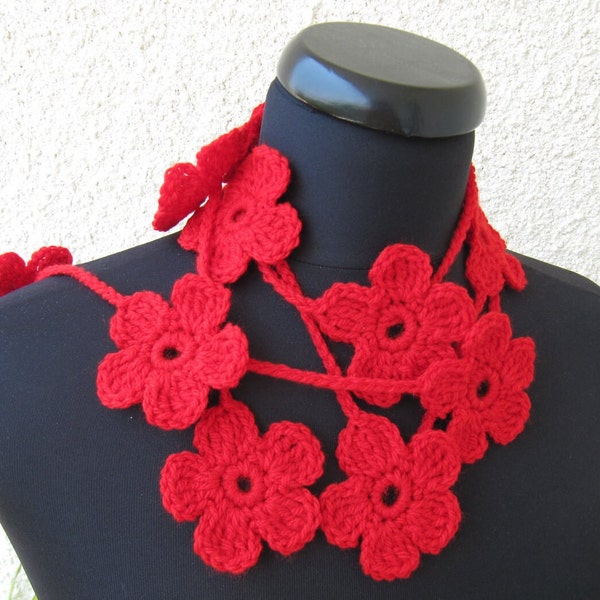 CROCHET PATTERN Flower Scarf Lariat. Tutorial crochet floral scarf pattern. Crochet flowers garland pattern. Download PDF #29