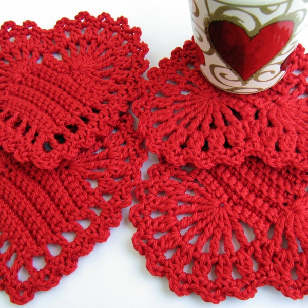 Crochet PATTERN Red Heart Coasters. Easy crochet hearts. Christmas home decor gifts DIY. Valentine's Day crochet gifts. Download PDF #38