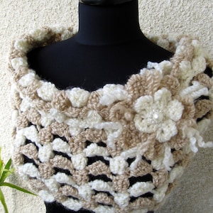 CROCHET PATTERN Women Scarf Elegant Cowl, Crochet Cowl Scarf With Flower, Unique Crochet Fast Easy Tutorial Pattern, Download PDF #67