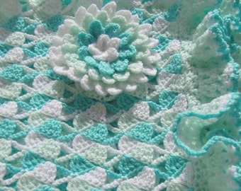 Crochet PATTERN Baby Blanket with Ruffle Border. Easy crochet baby blanket tutorial pattern. Crochet flower pattern. Download PDF #24