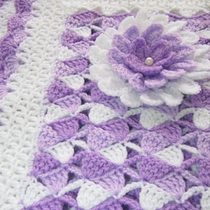 Crochet PATTERN Beautiful Lilac Baby Blanket with Flower. Easy crochet baby blanket tutorial pattern. Baby shower gift DIY. Download PDF #23