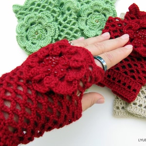 Crochet PATTERN Lace Gloves with Flower: Unique Design Easy Tutorial English US Terms Pattern Fingerless Gloves for Women, Download PDF #44