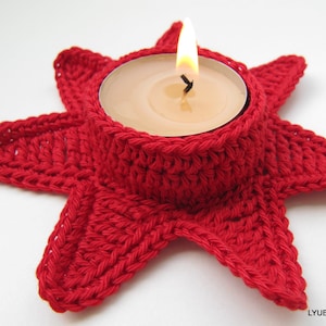 Crochet Red Star Tea Light Holder PATTERN: Easy Step-by-Step Tutorial, Home Table Decor, Christmas Winter Gift Diy, Instant Download PDF #57
