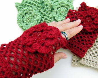 Crochet Lace Fingerless Gloves PATTERN: Flower Design, Easy Tutorial (PDF Download) #44