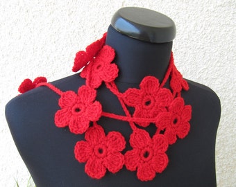 CROCHET PATTERN Flower Scarf Lariat. Tutorial crochet floral scarf pattern. Crochet flowers garland pattern. Download PDF #29