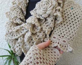 Crochet Scarf and Fingerless Gloves PATTERNS: Ruffle Scarf Tutorial (PDF Download) #98, 99