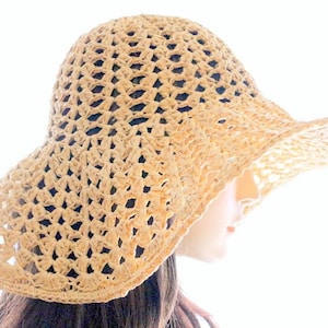 Crochet PATTERN summer hat for women. Easy crochet sunhat tutorial pattern. Raffia yarn pattern beach hat with wide brim. Download PDF 165 image 3