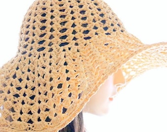 Crochet Summer Hat PATTERN: Raffia Sunhat, Wide Brim (PDF Download) #165