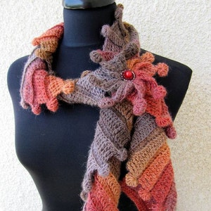 Crochet PATTERN Scarf ''Fantasy''. Unique crochet design scarf tutorial pattern. Multicolor yarn scarf with flower. Download PDF pattern 88 image 5