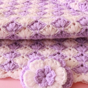 Crochet PATTERN &#39;Lilac Lily Baby Blanket with Flower&#39;: Unique Design Photo Tutorial English US Terms Baby Shower Gift Diy Download PDF #4