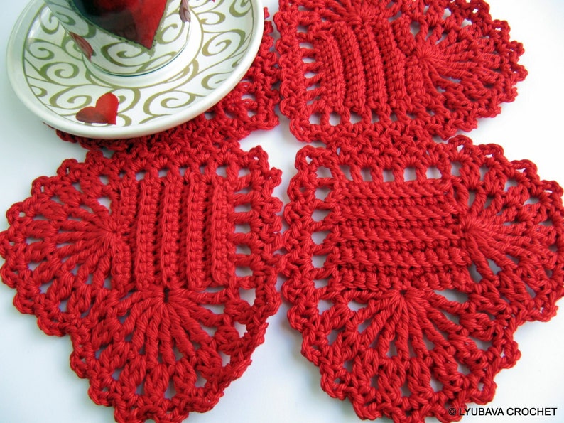 Crochet PATTERN Red Heart Coasters. Easy crochet hearts. Christmas home decor gifts DIY. Valentine's Day crochet gifts. Download PDF 38 image 3