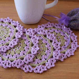 Crochet PATTERN 'Lavender Coasters'. Easy crochet coaster tutorial pattern. Lavender home decor. Summer crochet gifts DIY. Download PDF #191