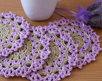 Crochet PATTERN 'Lavender Coasters'. Easy crochet coaster tutorial pattern. Lavender home decor. Summer crochet gifts DIY. Download PDF #191