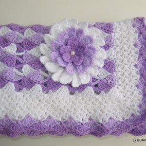 Crochet PATTERN Beautiful Lilac Baby Blanket with Flower. Easy crochet baby blanket tutorial pattern. Baby shower gift DIY. Download PDF 23 image 2