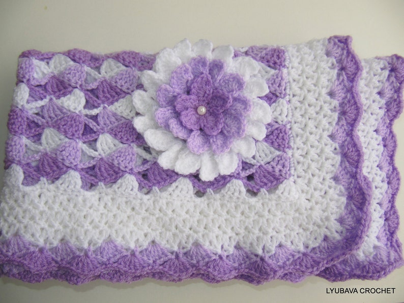 Crochet PATTERN Beautiful Lilac Baby Blanket with Flower. Easy crochet baby blanket tutorial pattern. Baby shower gift DIY. Download PDF 23 image 2