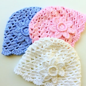 Crochet PATTERN Baby Hat with Flower. Easy crochet summer hat for baby. Tutorial crochet hat pattern baby shower gift DIY. Download PDF 133 image 1