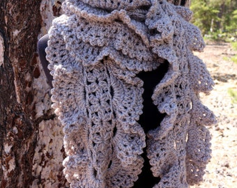 Crochet PATTERN Ruffle Scarf "Troodos". Chunky crochet ruffled scarf tutorial pattern. Unique design crochet scarf women. Download PDF #196