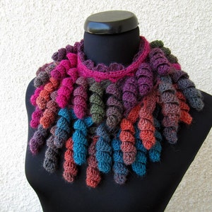 CROCHET PATTERN Scarf Lariat, ''Multicolor Crochet Scarf Lariat Curly Tassels'' Easy Pattern, Unique Crochet Design Scarf, Download PDF #51