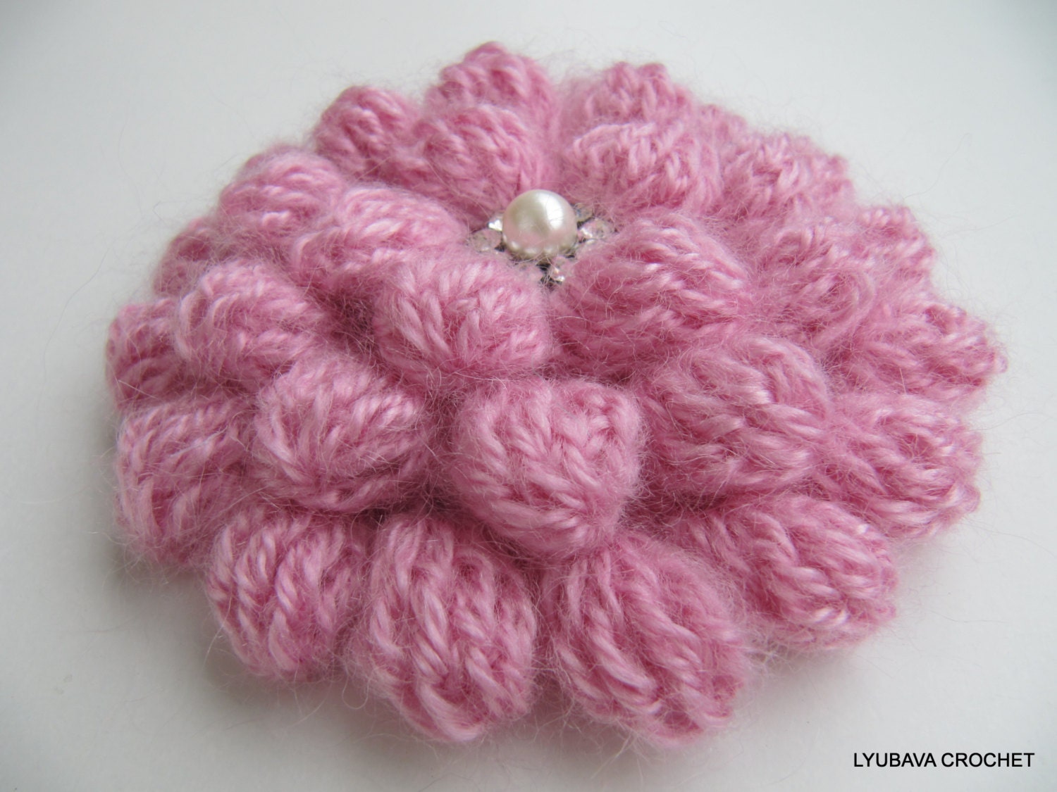 Crochet Pattern Flower Brooch: Learn Puff Stitch Tutorial