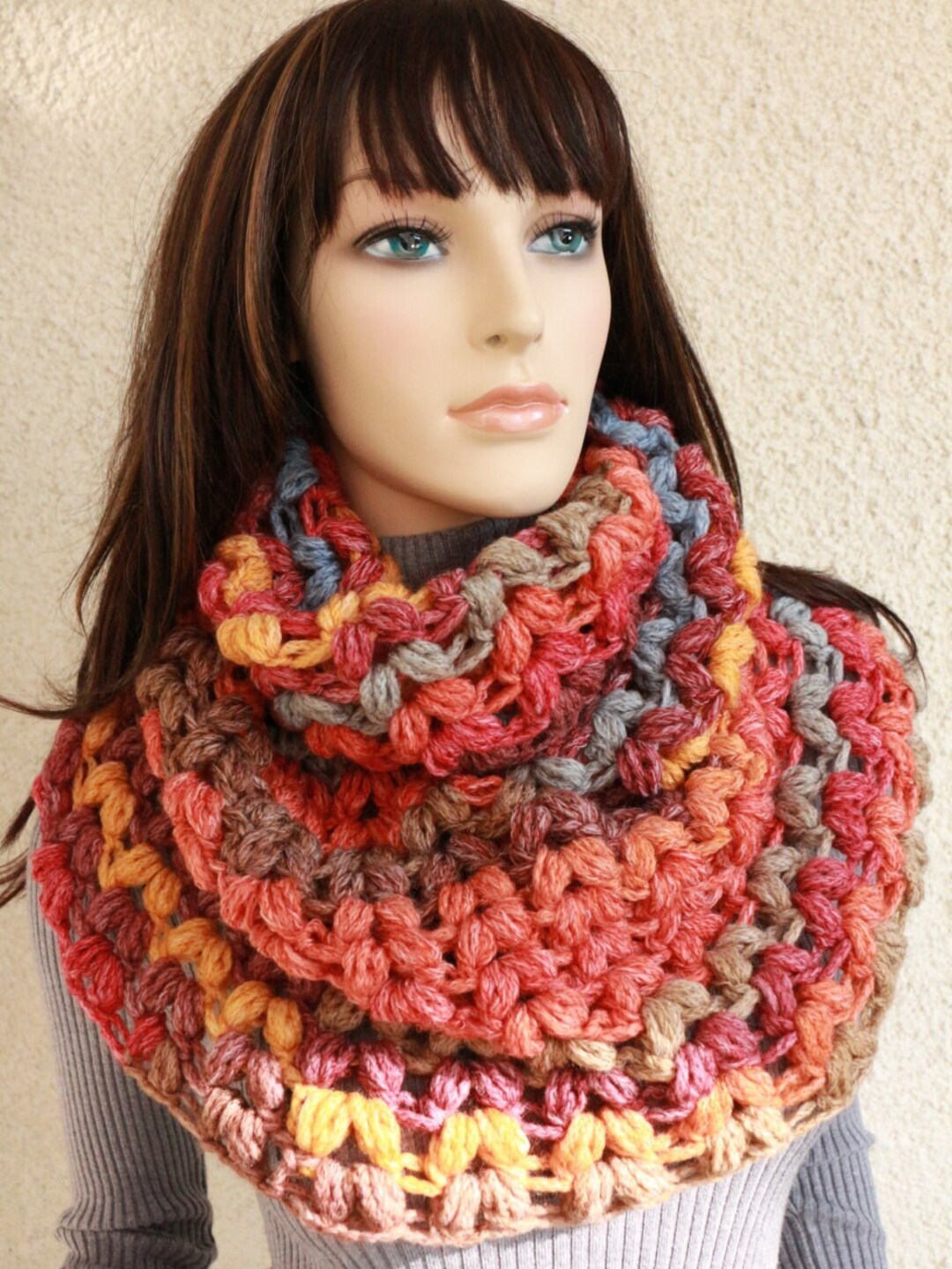 Crochet PATTERN Puff Stitch Scarf. Crochet Infinity Scarf Easy Tutorial ...