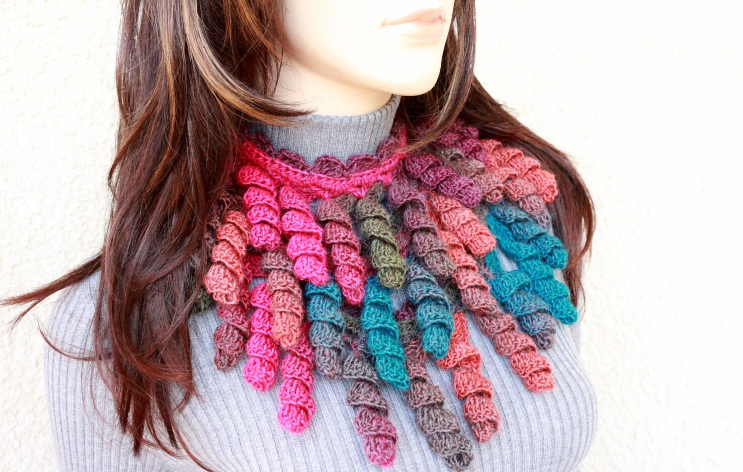 Unique crochet scarf tutorial PATTERN. Multicolor scarf Lariat Curly …