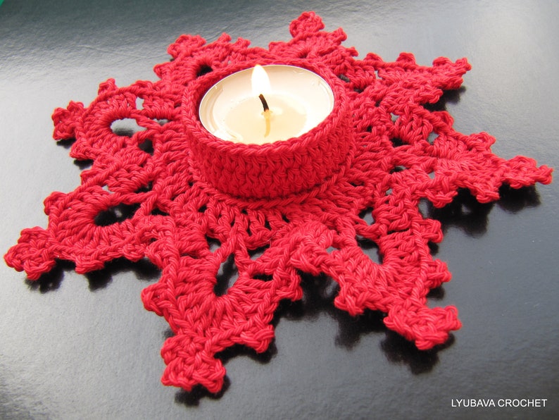Christmas Crochet Pattern Tea Light Holder Melting Snowflake Etsy