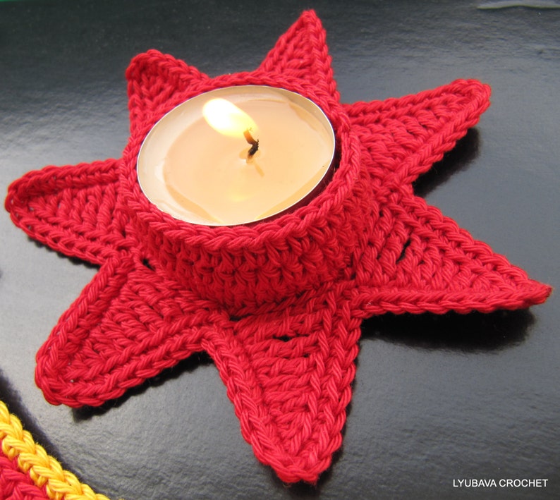 CROCHET PATTERN Red Star Tea Light Holder, Home Decor Christmas Crochet Pattern, Easy Crochet Pattern Christmas Gifts Idea, Download PDF #57