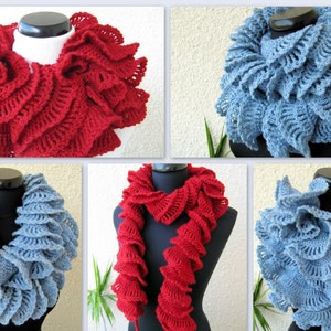 Crochet PATTERN Double Ruffled Scarf. Unique crochet ruffle scarf pattern. Easy crochet women's scarf pattern. Instant Download PDF #65