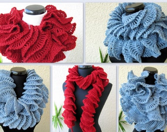 Crochet PATTERN Double Ruffled Scarf. Unique crochet ruffle scarf pattern. Easy crochet women's scarf pattern. Instant Download PDF #65