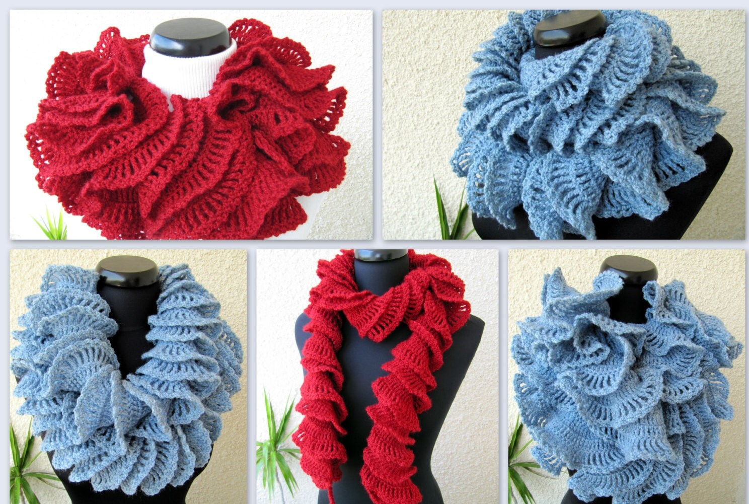 Crochet PATTERN Double Ruffled Scarf. Unique Crochet Ruffle