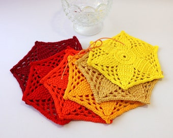 Colorful crochet coasters set of 6. Crochet flower coasters. Crochet home decor gifts. Cotton coasters for drinks. Crochet gifts for women