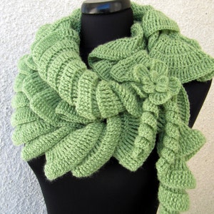 CROCHET PATTERN Ruffle Scarf, Unique Crochet Scarf Pattern, Ruffled Scarf with Flower, Tutorial Scarf Easy Pattern, Download PDF Pattern #18