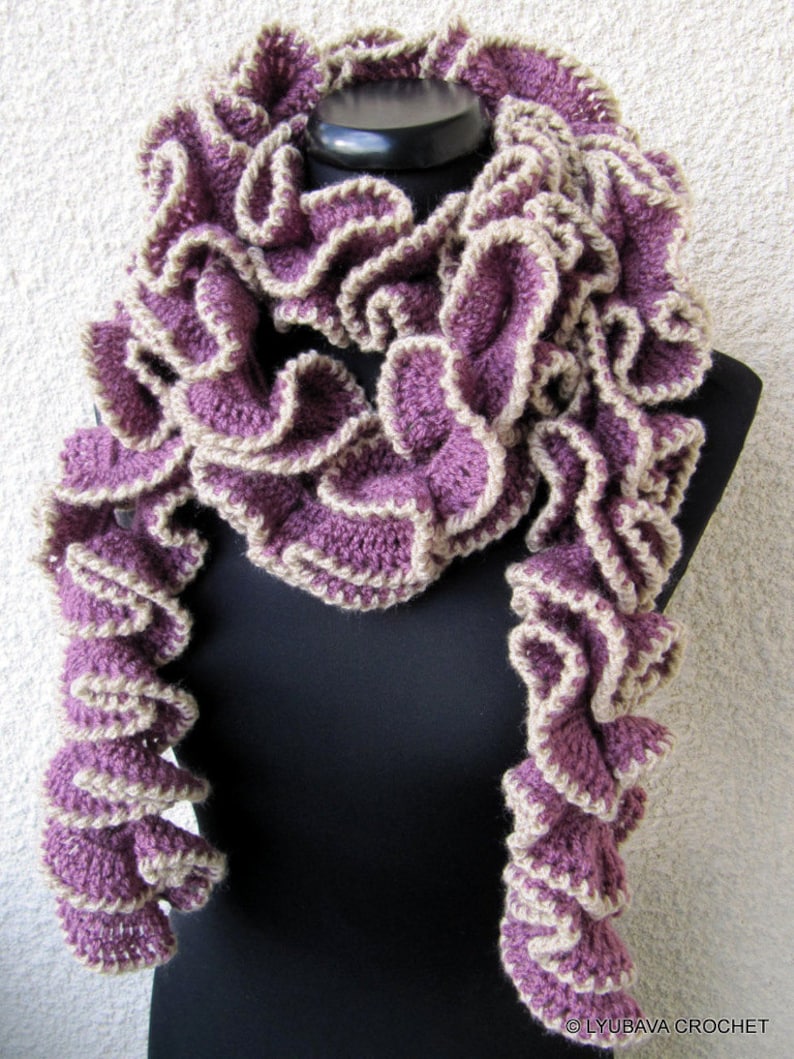 Crochet PATTERN ruffle scarf unique design. Women's crochet ruffled scarf tutorial pattern. Download PDF 114 image 4