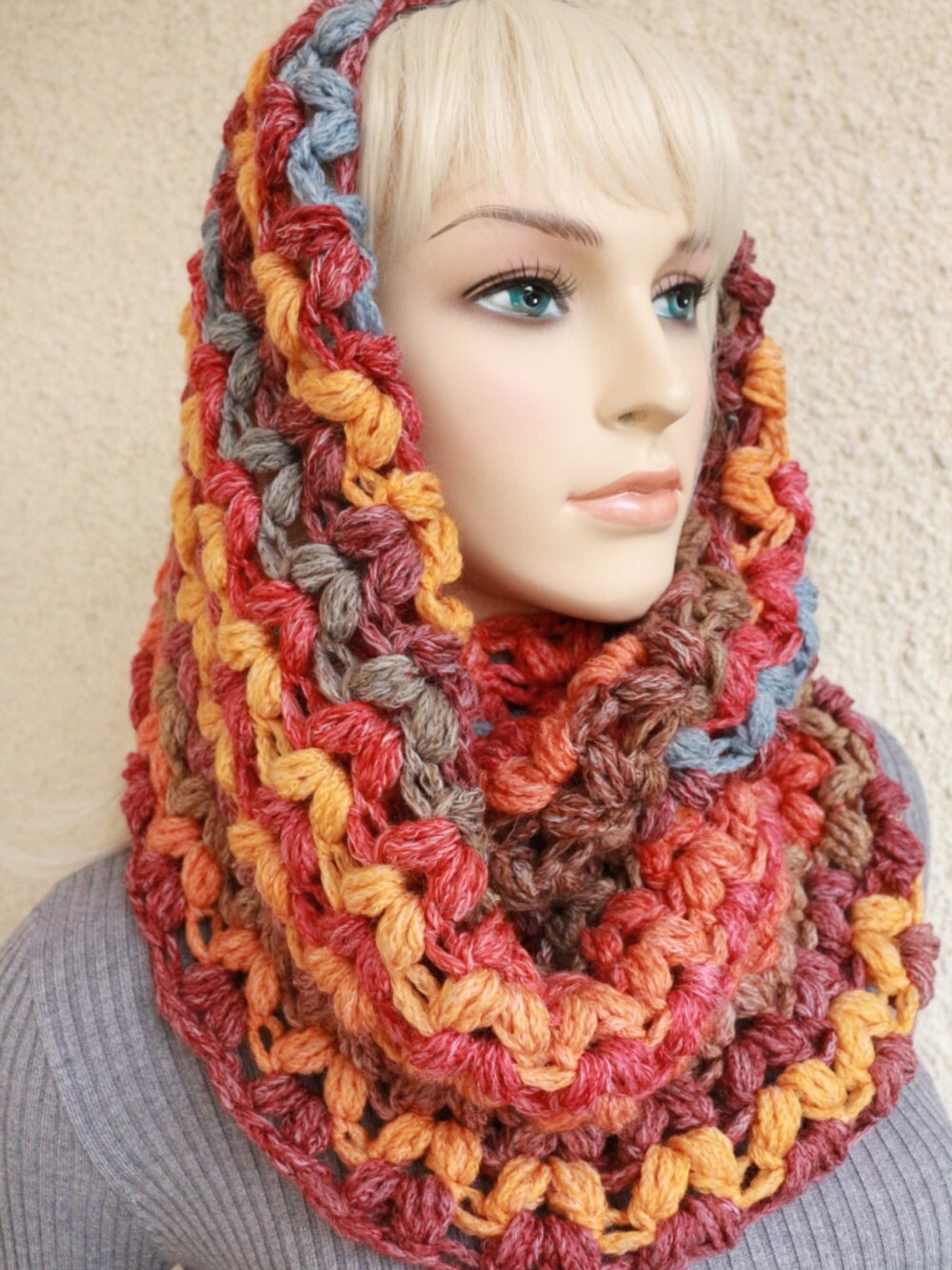 Crochet PATTERN Puff Stitch Scarf. Crochet Infinity Scarf Easy Tutorial ...