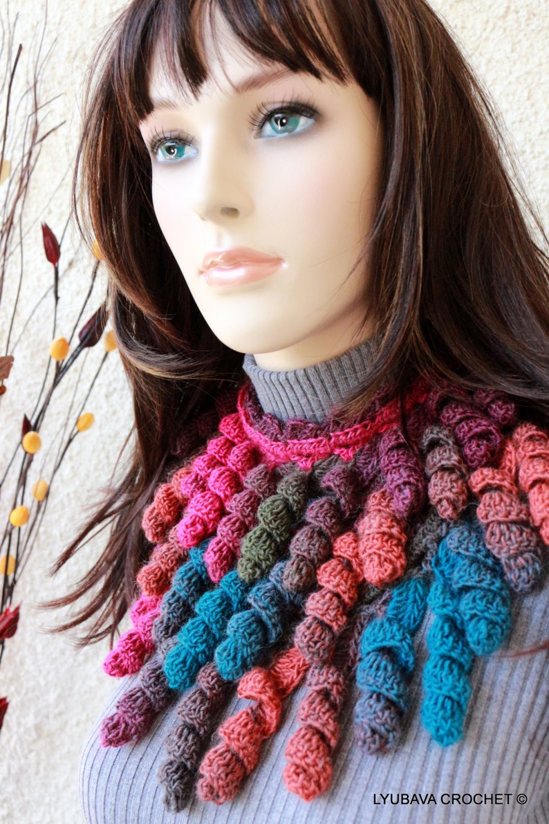 Crochet PATTERN scarf, Multicolor Scarf Lariat Curly Tassels, Easy crochet scarf pattern, Unique crochet design scarf DIY, Download PDF 51 image 4