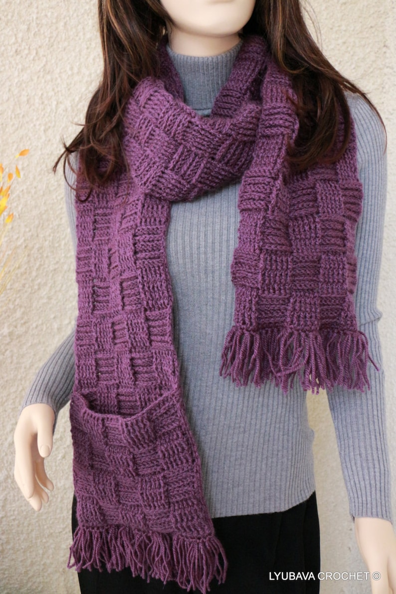 Crochet Scarf PATTERN Checkered Scarf Long Scarf With | Etsy