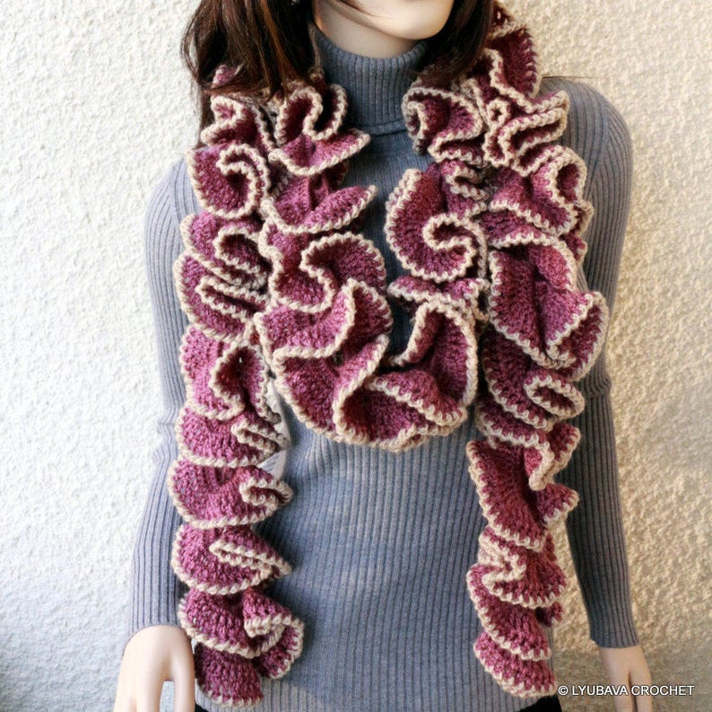 Crochet PATTERN ruffle scarf unique design. Women's crochet ruffled scarf tutorial pattern. Download PDF 114 image 1